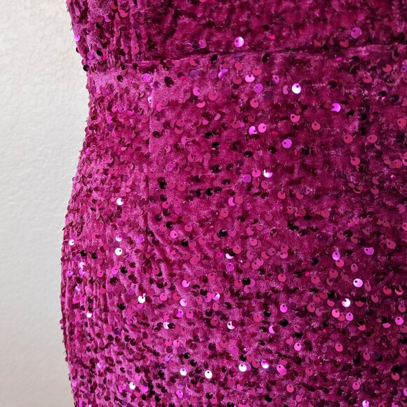 Fuchsia Pink Sequin One Shoulder Formal Prom Evening Dress 6 - Picture 5 of 5